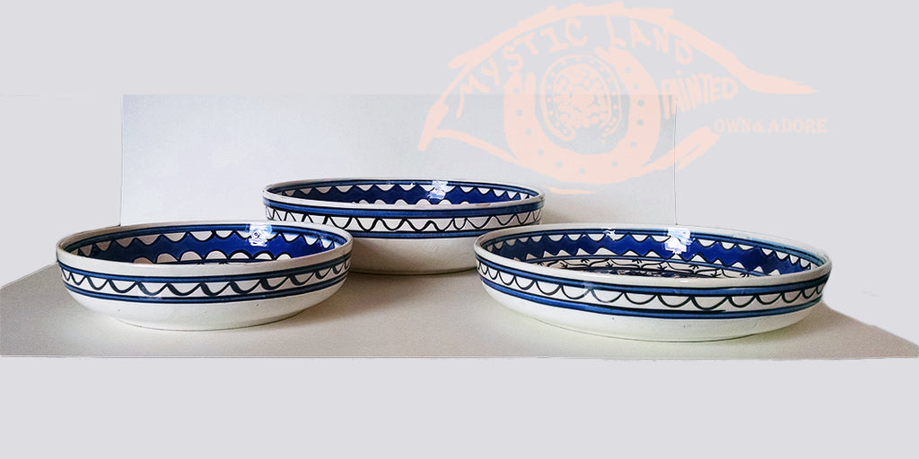 Large Indigo Blue Ceramic Storage Bowls Set of 3 by World Market