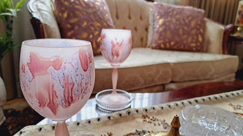 Red Rim Pink Stemware All Beverages Nouveau Hebron Glass Art